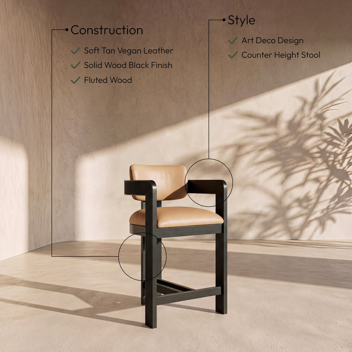 Sacha - Vegan Leather Upholstered Counter Stool With Black Base