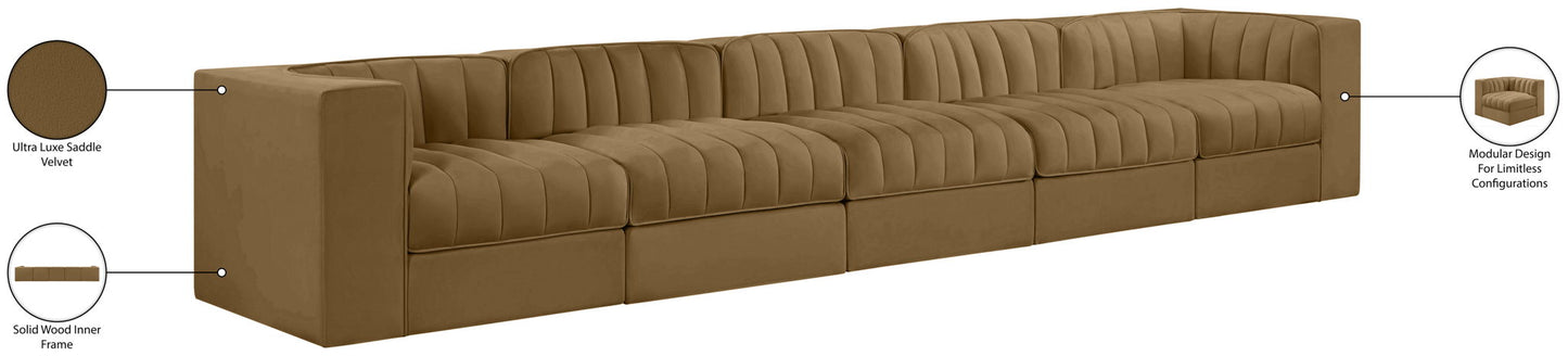 Rummi - Velvet Performance Fabric Upholstered 5 Piece Modular Sofa