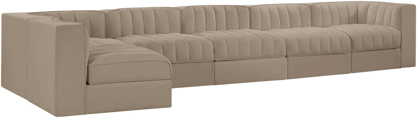 Rummi - Velvet Performance Fabric Upholstered 6 Piece Modular Sectional, L-Shaped (Right)