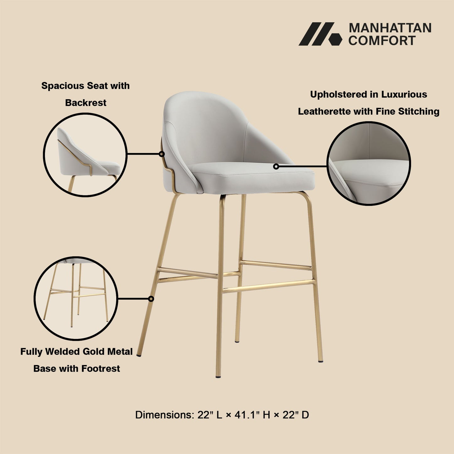 Manhattan Gracie - Barstool With Gold Base