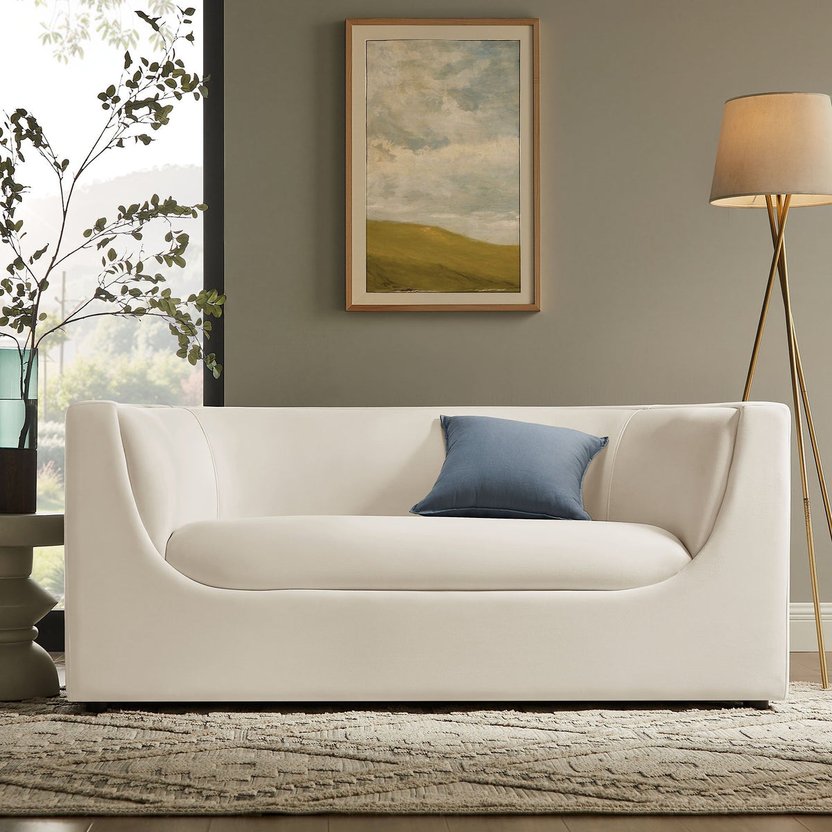 Hilda 67" Curved Back Performance Velvet Loveseat - Alabaster