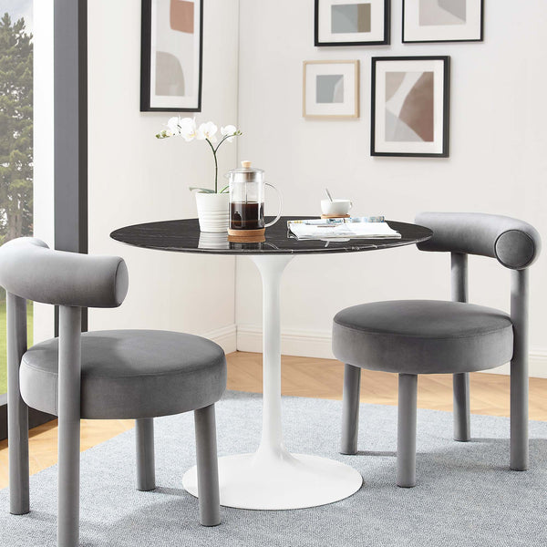 Lippa Round 36" Dining Table - Faux Marble, White Black