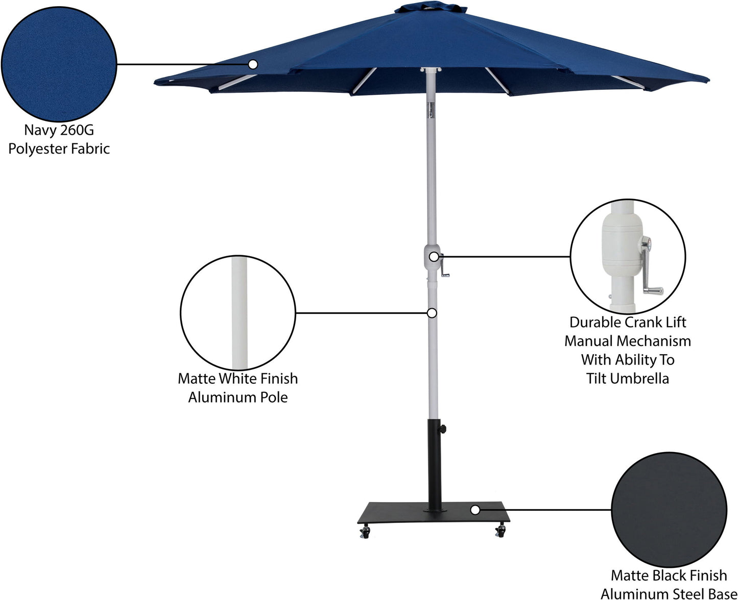 Fiji - Aluminum Patio Umbrella With Square Black And White Base