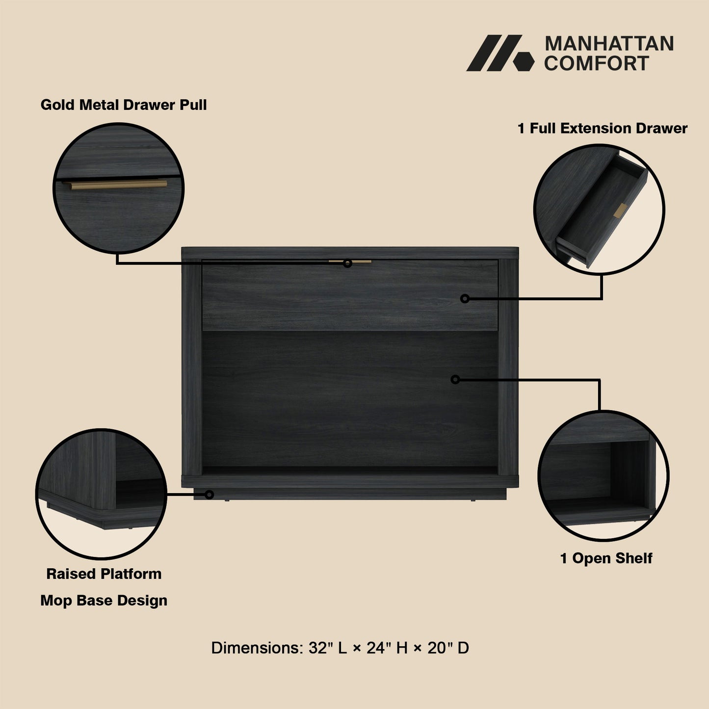Manhattan Evelyn - 1-Drawer Nightstand