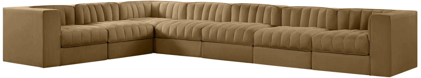 Rummi - Velvet Performance Fabric Upholstered 7 Piece Modular Sectional (With 3 Corner Chairs)