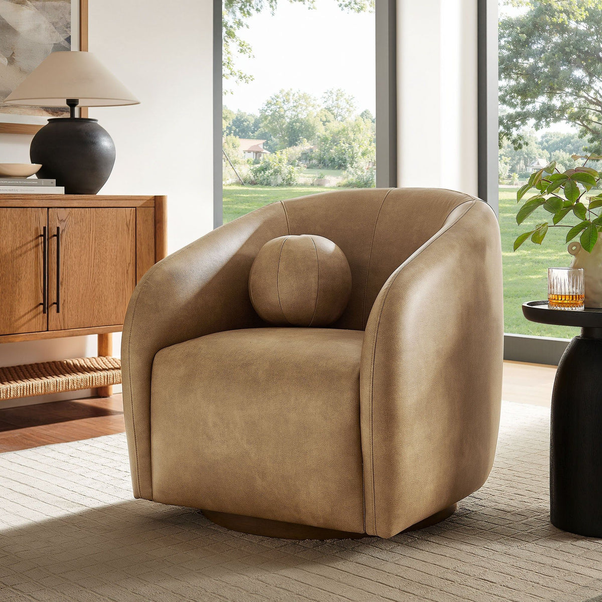 Holland Swivel Vegan Leather Armchair - Toast
