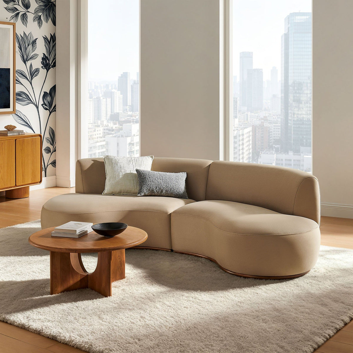 Rialta 2 Piece Curved Performance Velvet Sectional Sofa - Taupe