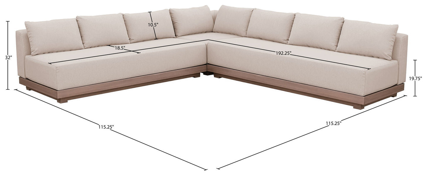 Solace - Olefin Performance Fabric 3 Piece Outdoor Patio Modular Sectional (2 Sofas & Corner Chair)