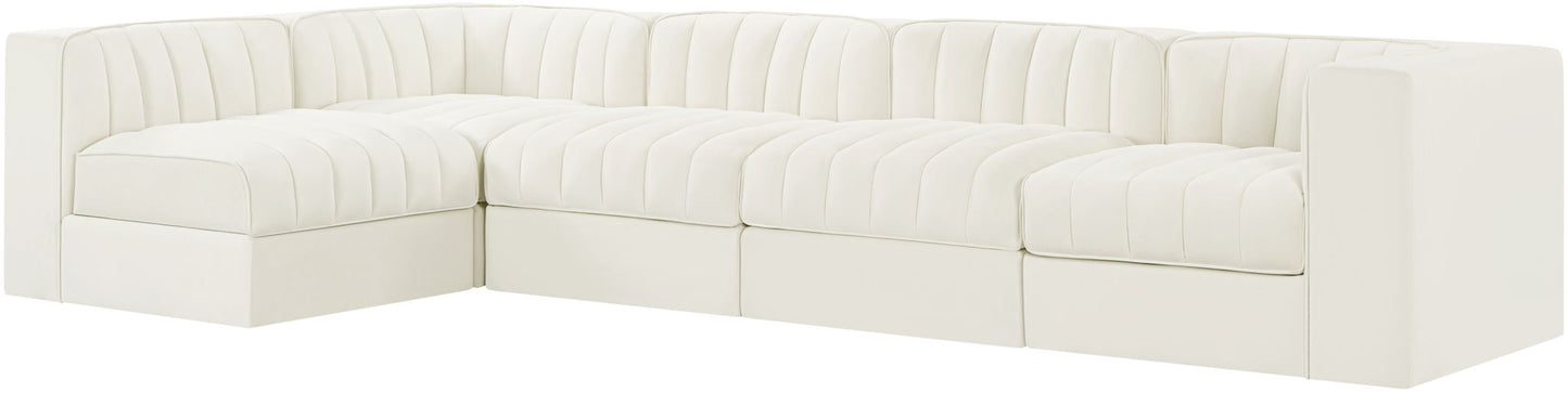 Rummi - Velvet Performance Fabric Upholstered 5 Piece Modular Sectional, L-Shaped (Right)