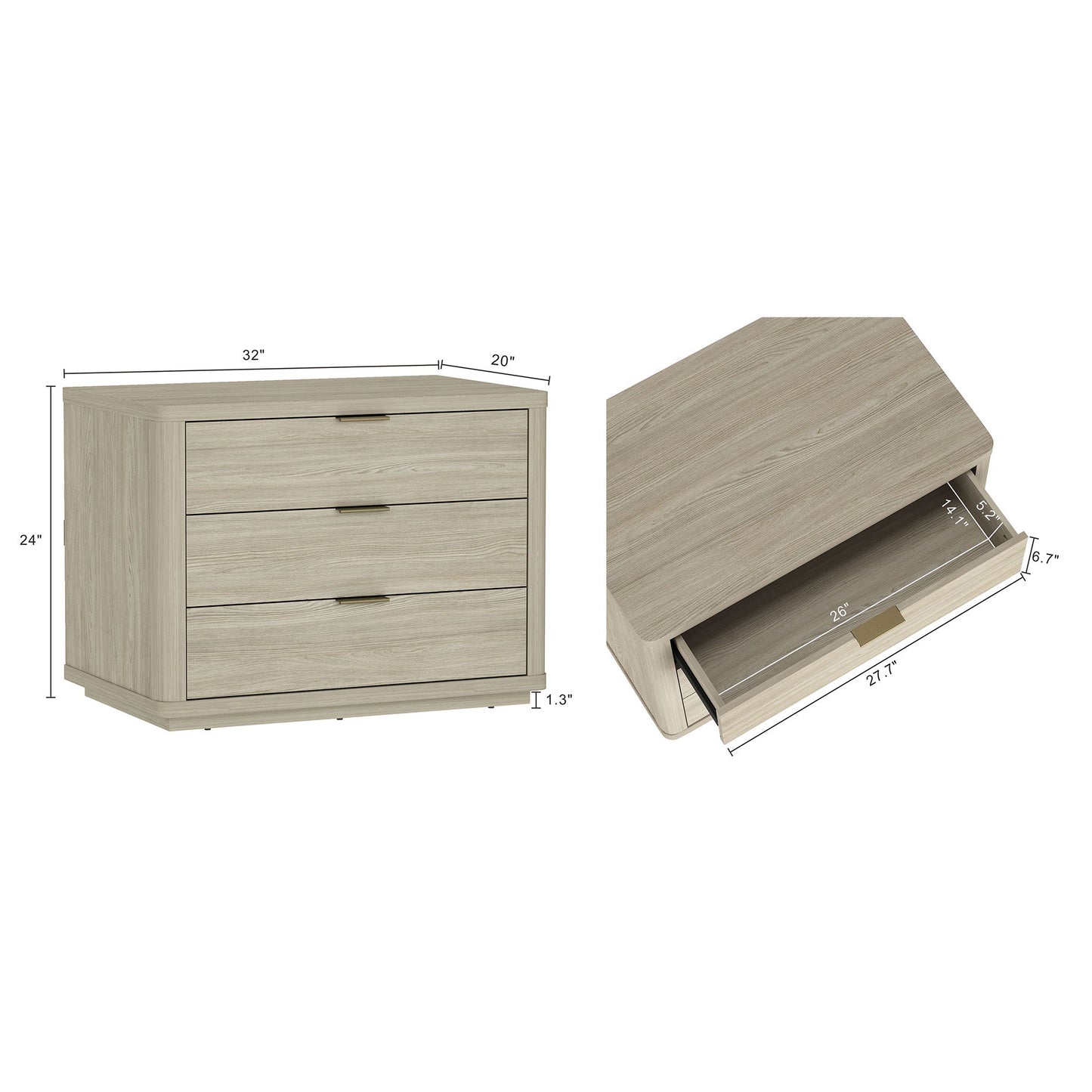 Manhattan Evelyn - 3-Drawer Wooden Nightstand