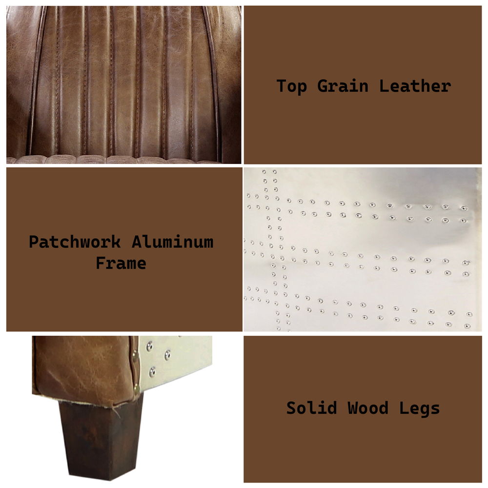Brancaster - Loveseat - Retro Brown Top Grain Leather & Aluminum