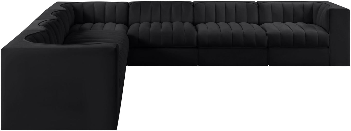 Rummi - Symmetrical Velvet Performance Fabric Upholstered 7 Piece Modular Sectional (With 3 Corner Chairs)