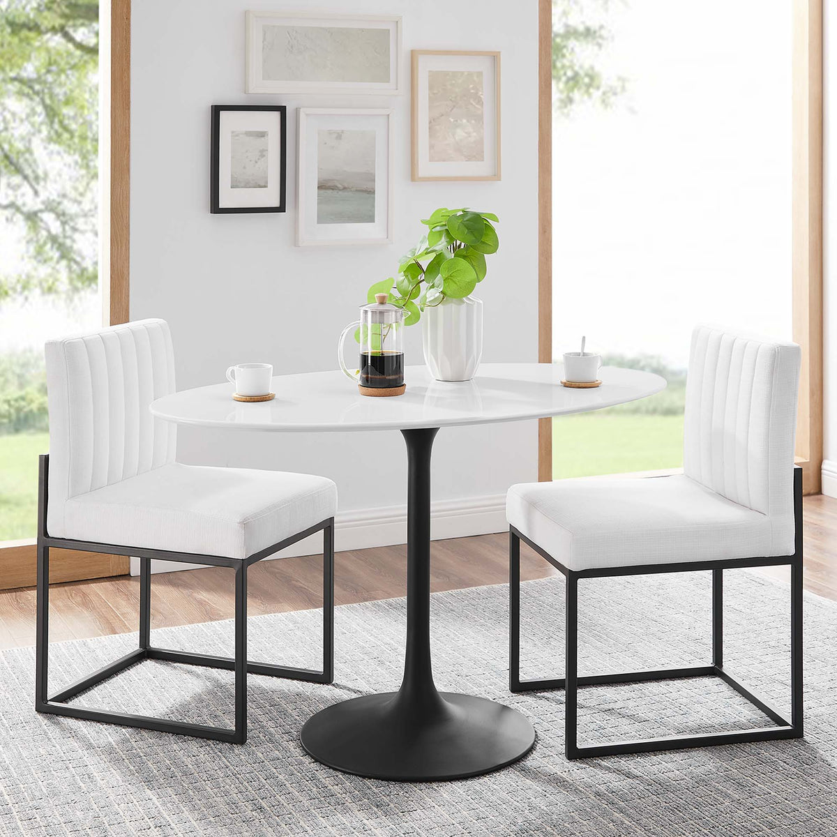 Lippa Oval Wood Dining Table - 48", Black White