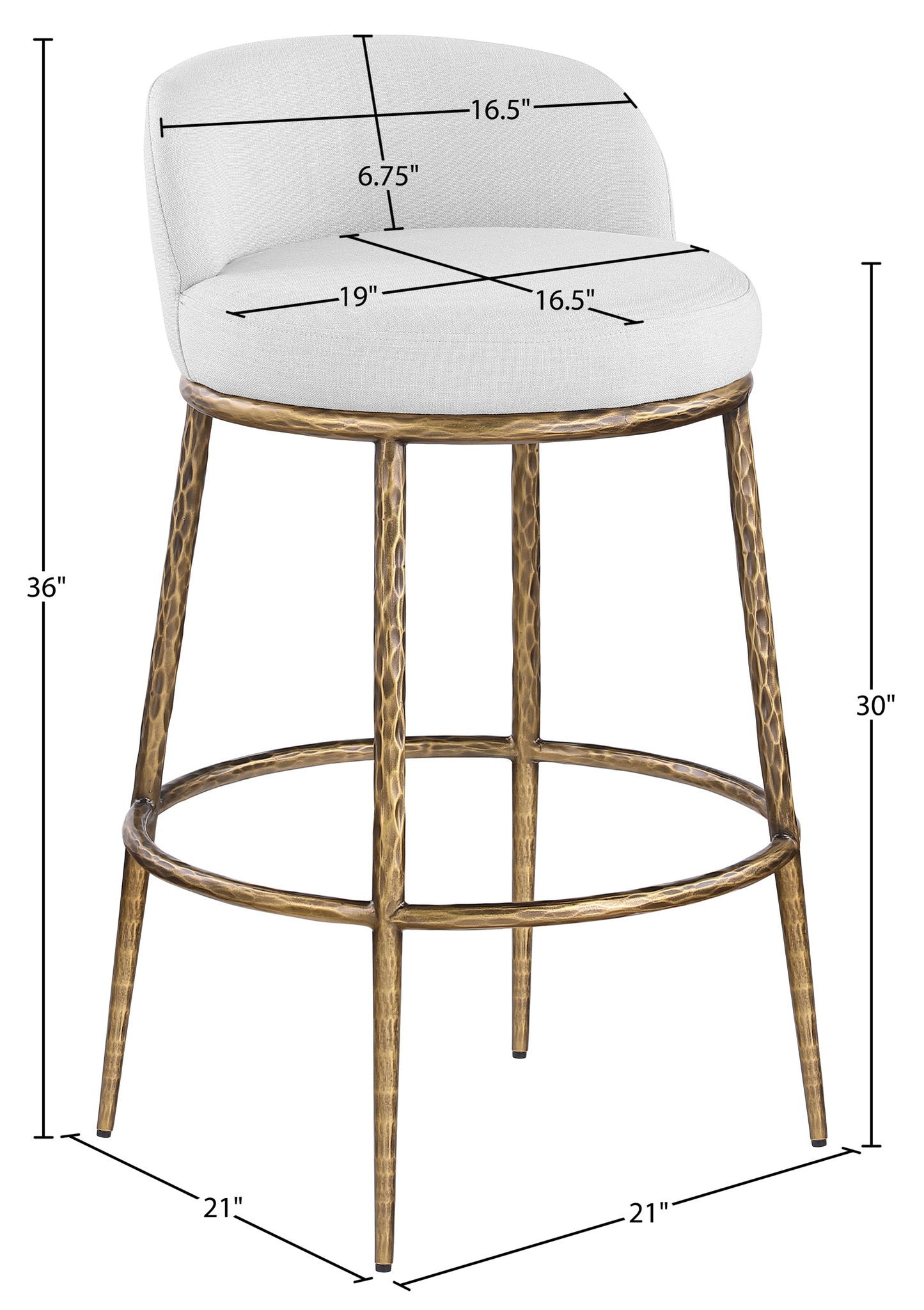 Ferro - Performance Fabric Upholstered Bar Stool - Antique Brass