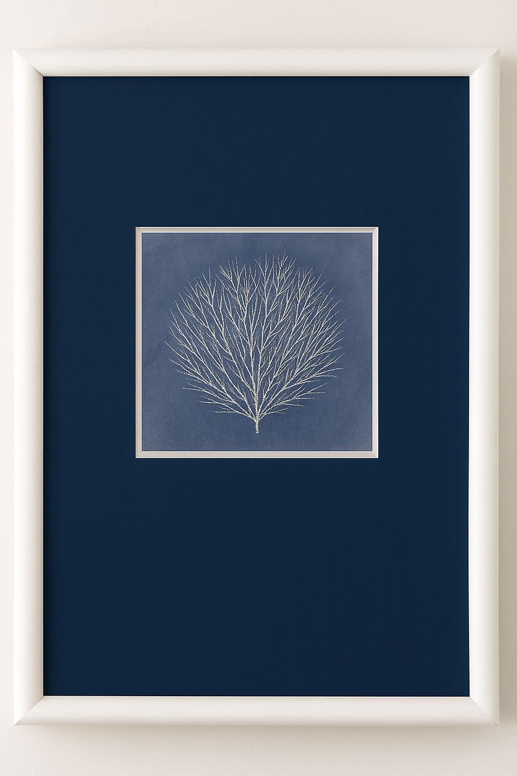 Coral Silhouette III Framed Print - Blue / White