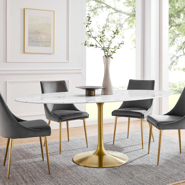 Lippa Oval Artificial Marble Dining Table - 78", Gold White