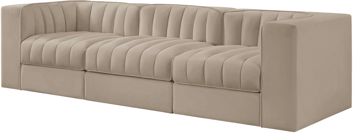 Rummi - Velvet Performance Fabric Upholstered 3 Piece Modular Sofa