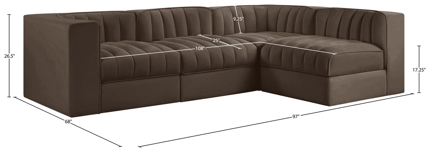 Rummi - Velvet Performance Fabric Upholstered 4 Piece Modular Sectional