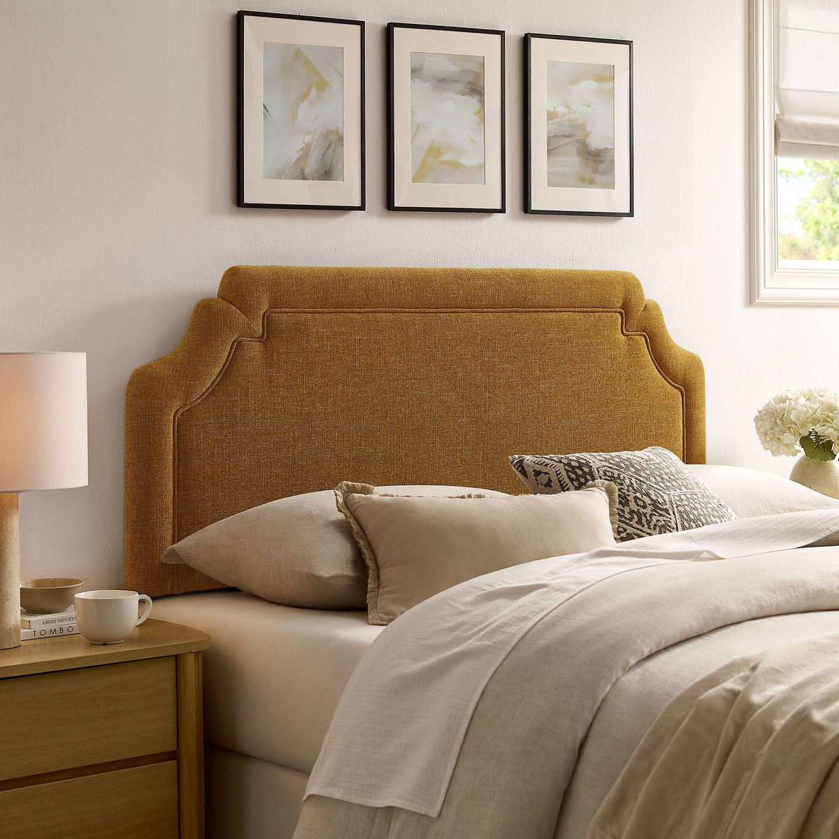 Magnolia Upholstered Fabric Headboard - King, Copper