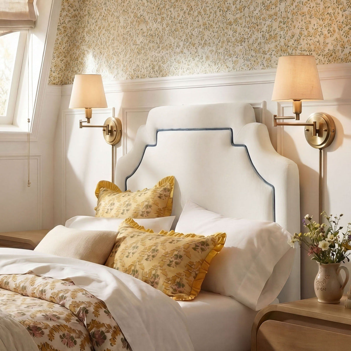 Magnolia Stain-Resistant Performance Velvet Headboard - Twin, Alabaster Cadet Blue