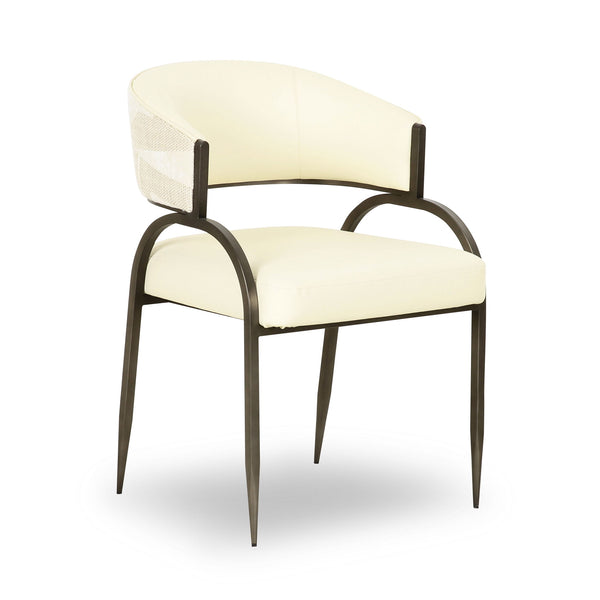 Tatum - Vegan Leather And 2-Tone Jacquard Dining Chair - Cream