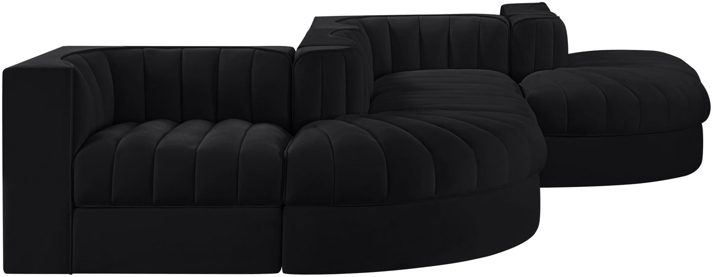 Rummi - Rounded Velvet Performance Fabric Upholstered 6 Piece Modular Sectional