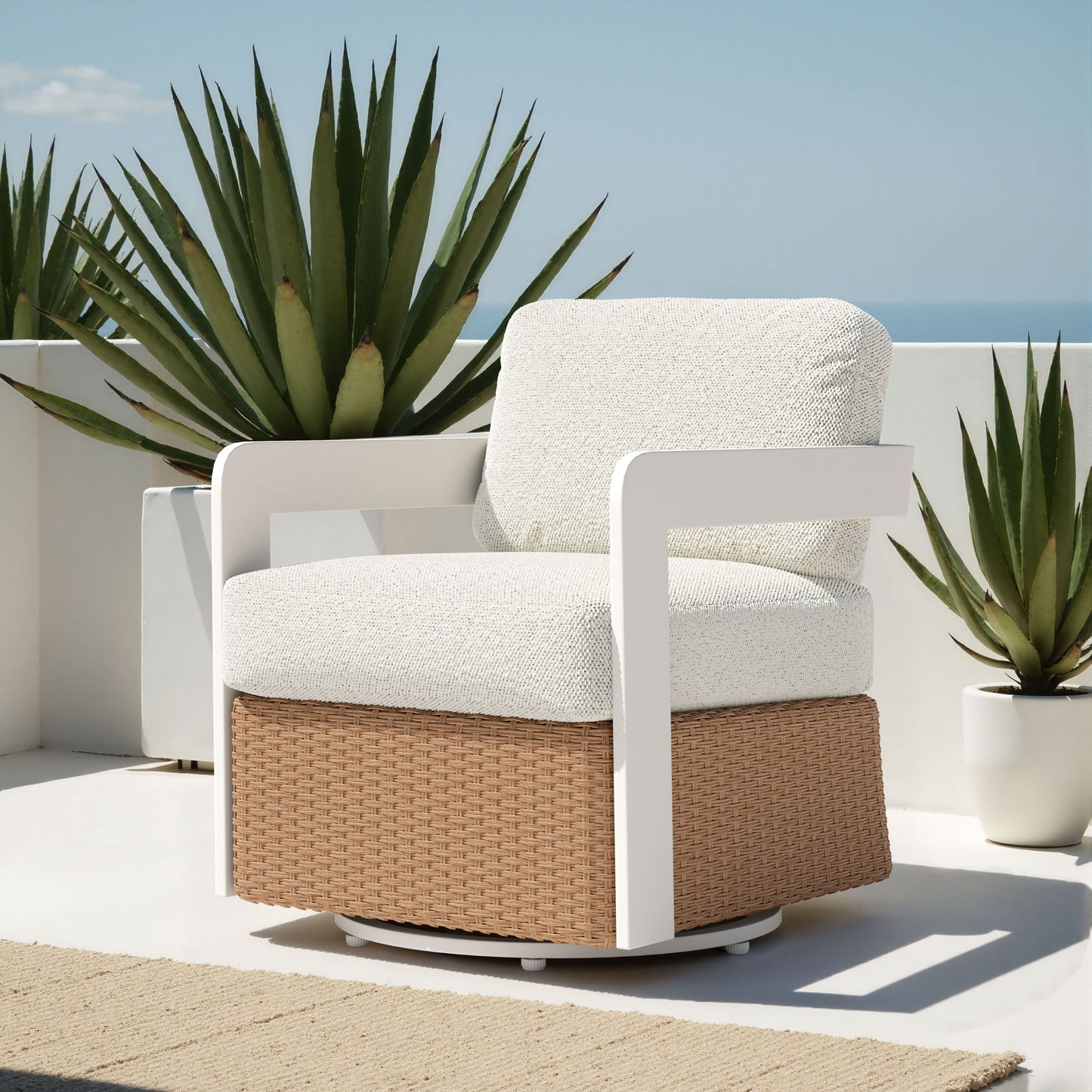 Gelo - Outdoor Swivel Chair - White / Brown