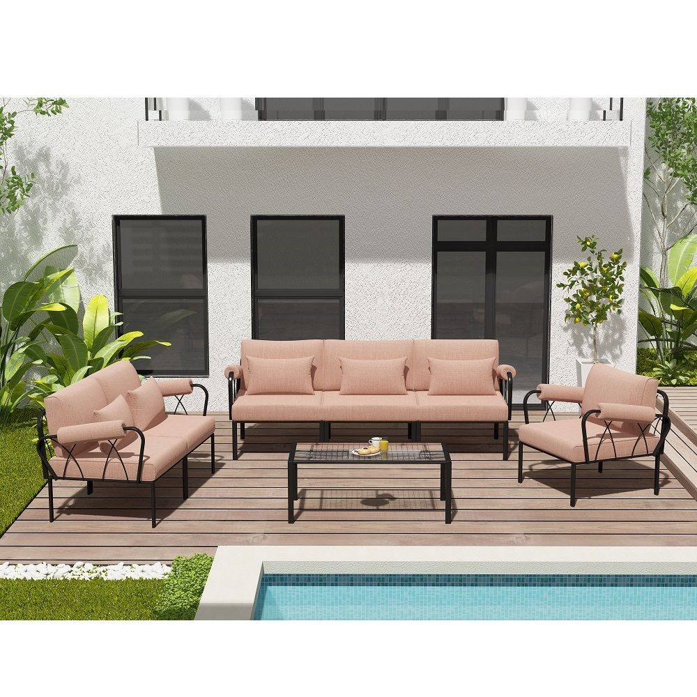 Rajni - Patio Arm Chair - Pink Fabric & Black