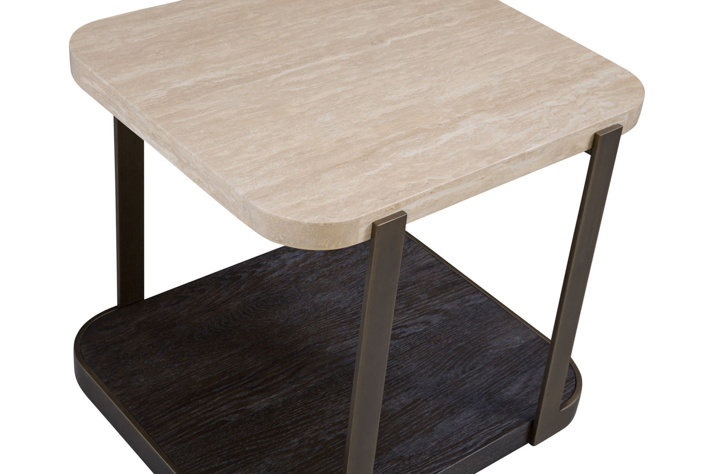 Avalon - End Table - Bronze Metal Frame With Travertine & Espresso