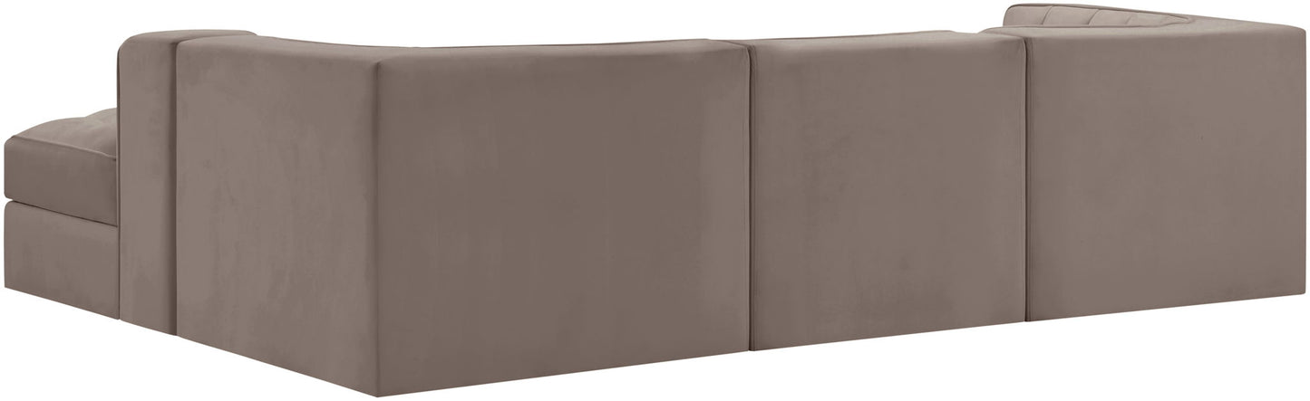 Rummi - Velvet Performance Fabric Upholstered 4 Piece Modular Sectional, With Reverse Corner Chair