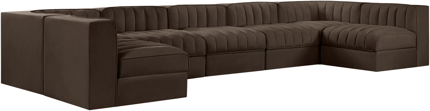 Rummi - Velvet Performance Fabric Upholstered 7 Piece Modular Sectional (With 2 Corner Chairs)