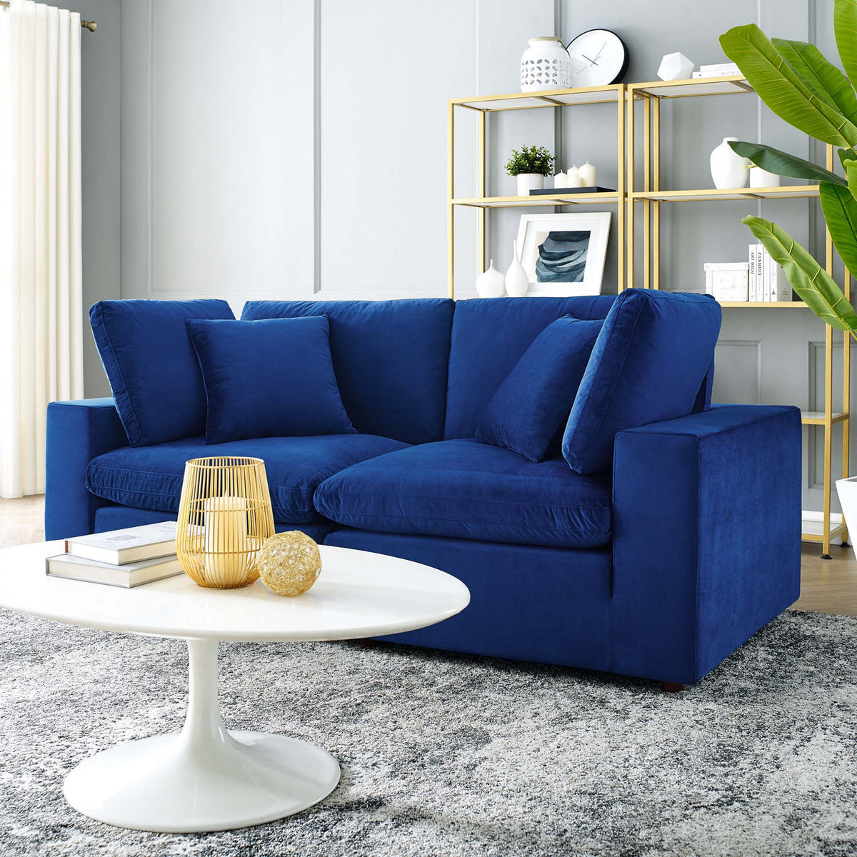 Commix Down Filled Overstuffed Performance Velvet Loveseat - Navy