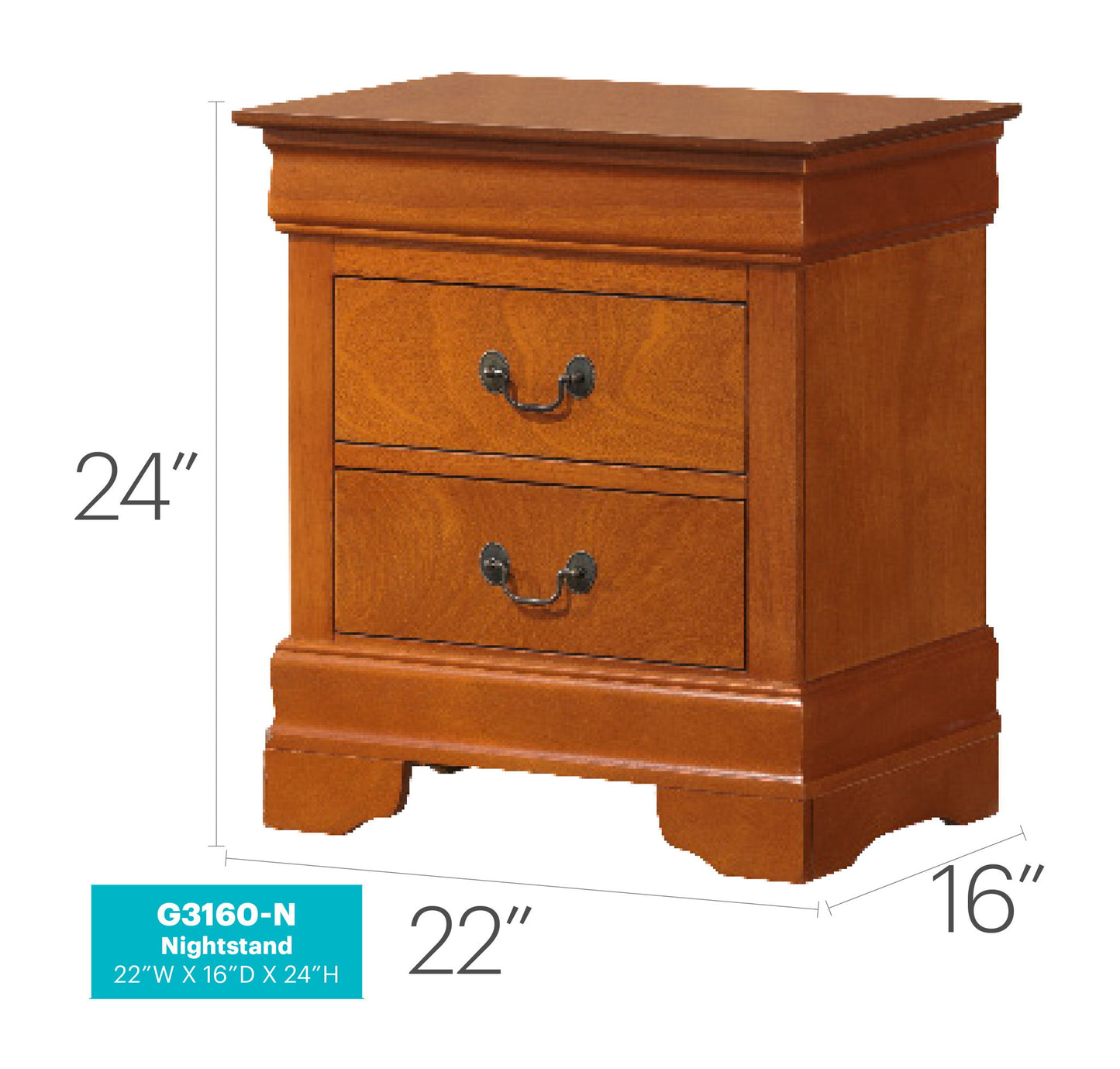 Glory Furniture - Louis Phillipe - 2 Drawer Nightstand