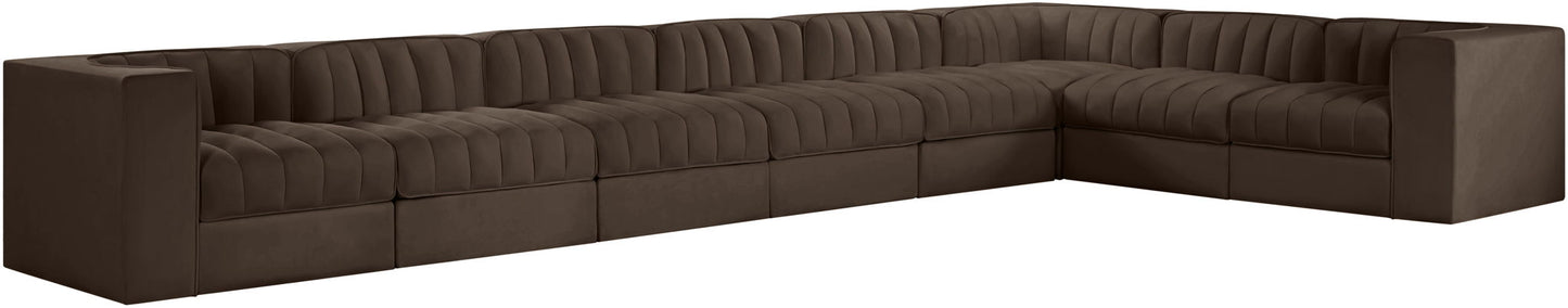 Rummi - Velvet Performance Fabric Upholstered 8 Piece Modular Sectional (With 3 Corner Chairs)