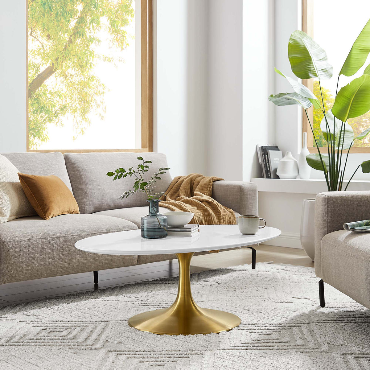 Lippa Oval Wood Coffee Table - 42", Gold White