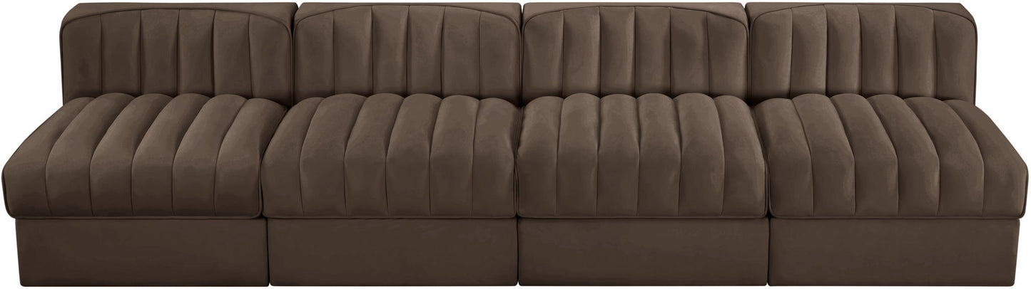 Rummi - Armless Velvet Performance Fabric Upholstered 4 Piece Modular Sofa