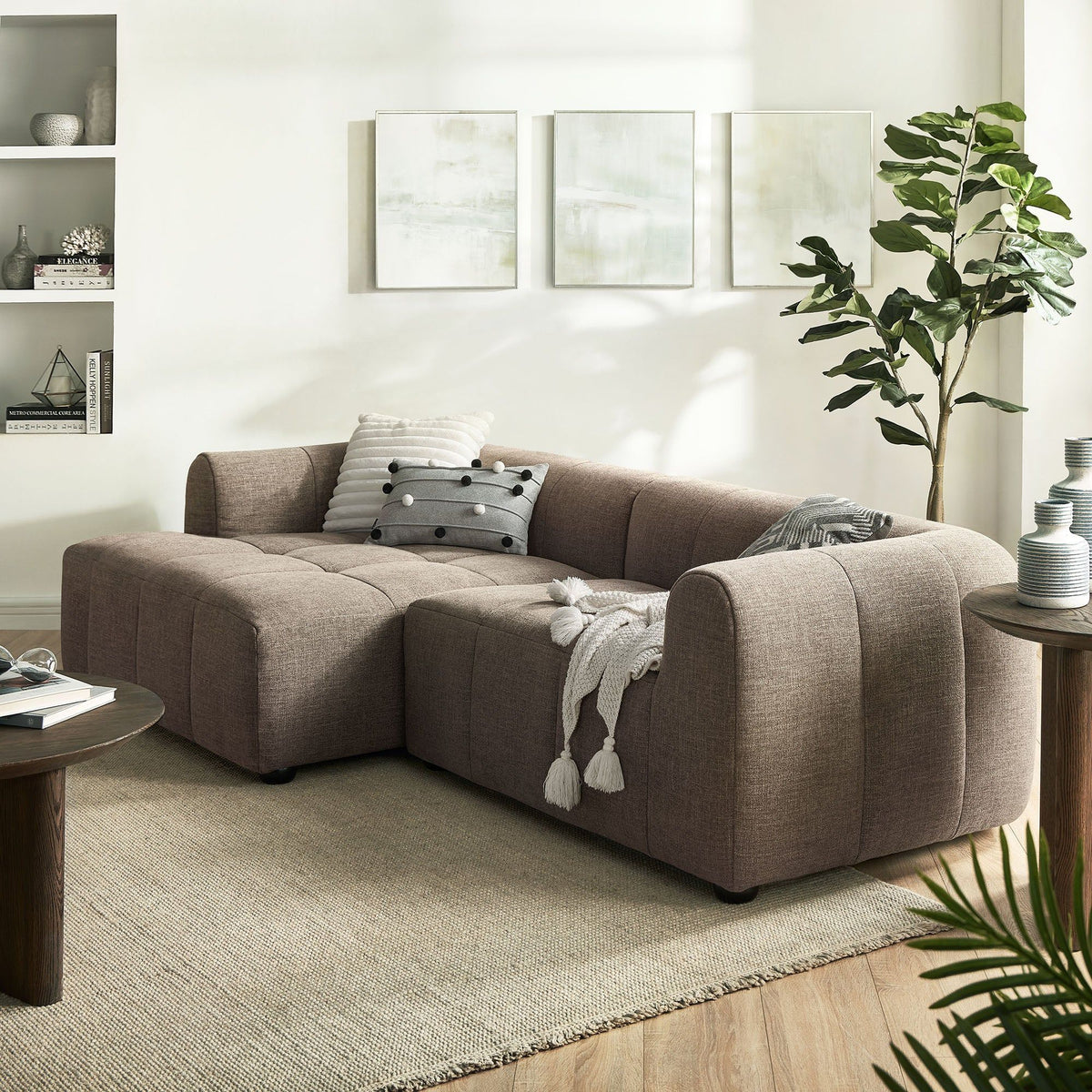 Liana Left-Facing Upholstered Fabric Modular Sofa with Chaise - Mocha