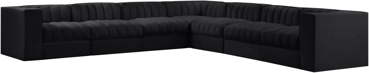 Rummi - Symmetrical Velvet Performance Fabric Upholstered 7 Piece Modular Sectional (With 3 Corner Chairs)