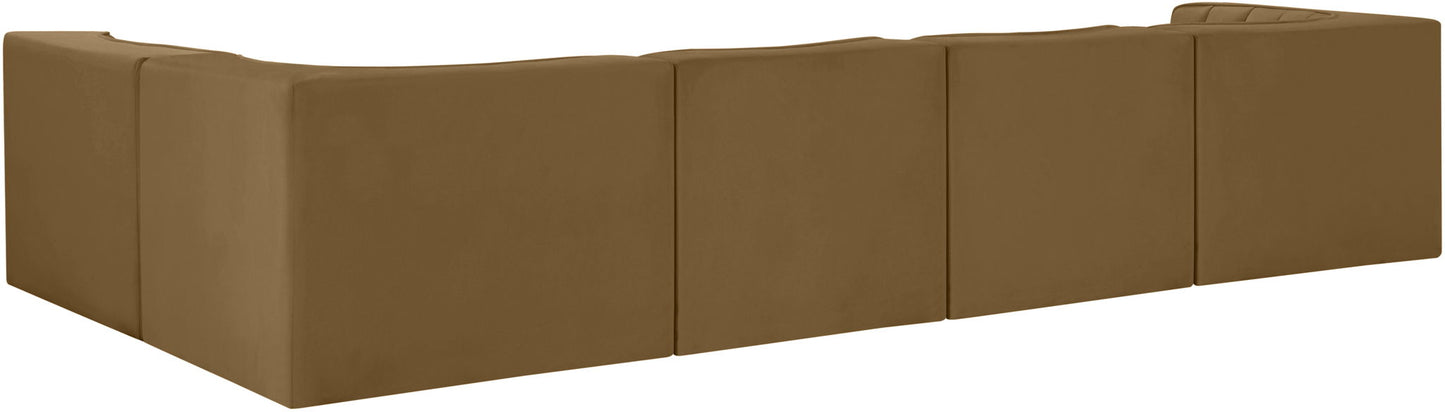 Rummi - Velvet Performance Fabric Upholstered 5 Piece Modular Sectional, L-Shaped (Right)