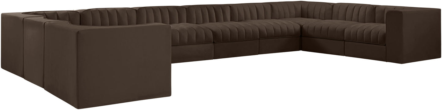 Rummi - Velvet Performance Fabric Upholstered 10 Piece Modular Sectional