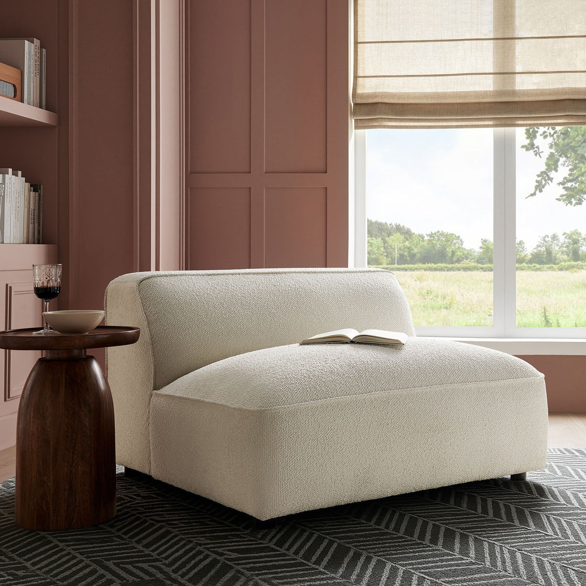 Auren Lattice Boucle Upholstered Modular Armless Chair - Cream