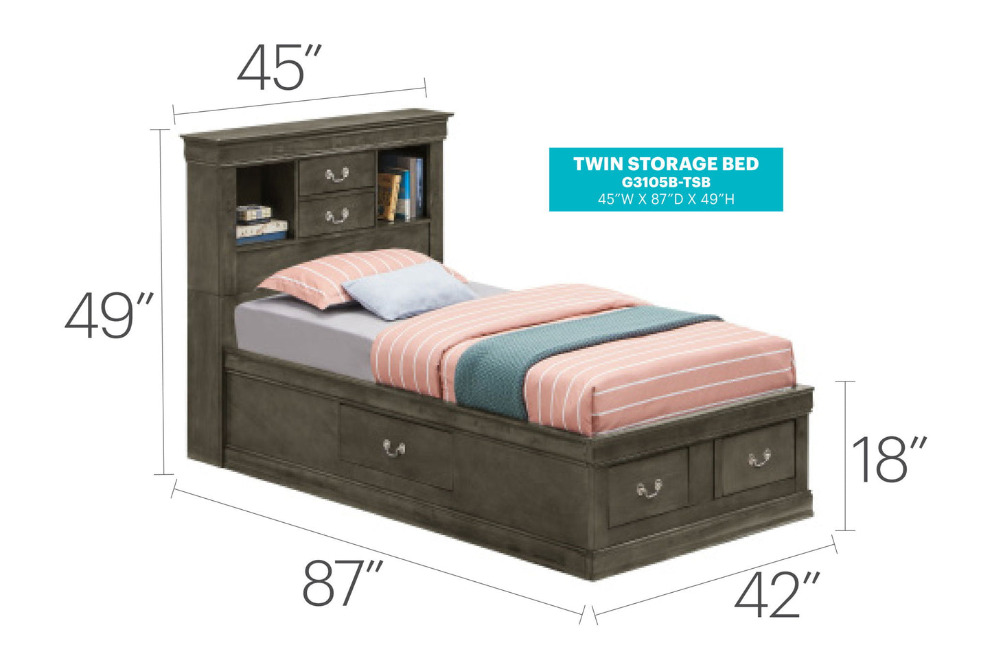 Glory Furniture - Louis Phillipe - Bookcase Storage Bed
