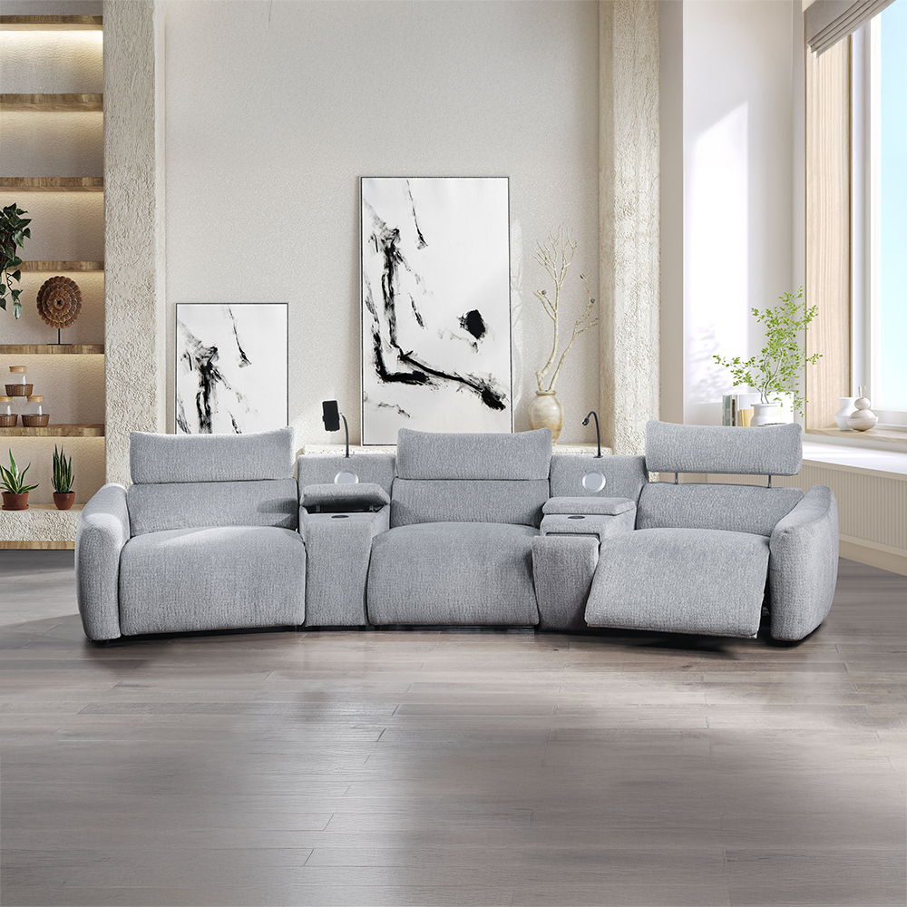Fullar - Modular Power Motion Armless Recliner - Light Gray Chenille
