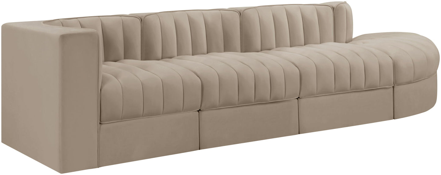Rummi - Velvet Performance Fabric Upholstered 4 Piece Modular Sectional With Reverse Corner Chair