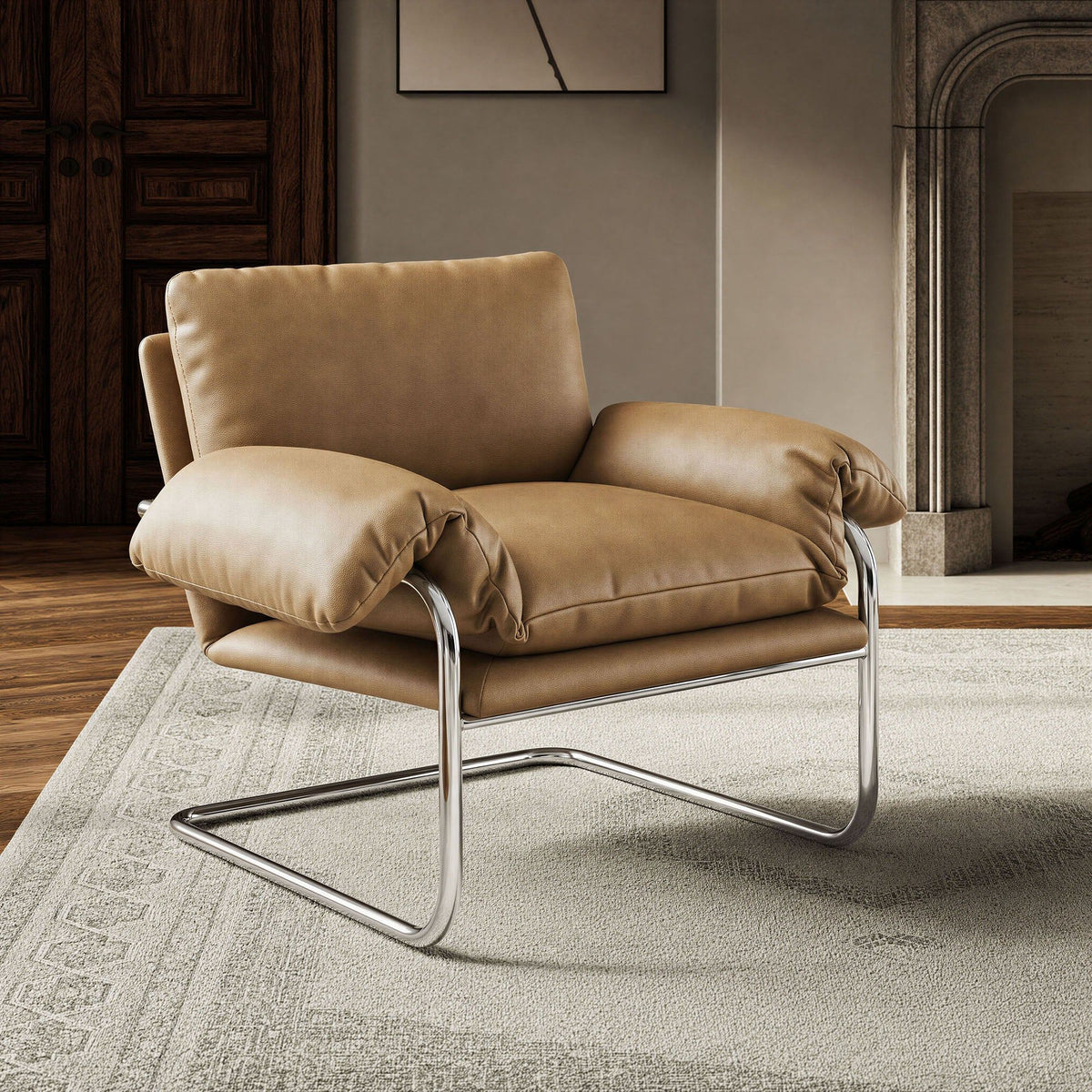 Ansel Vegan Leather Accent Chair - Toast