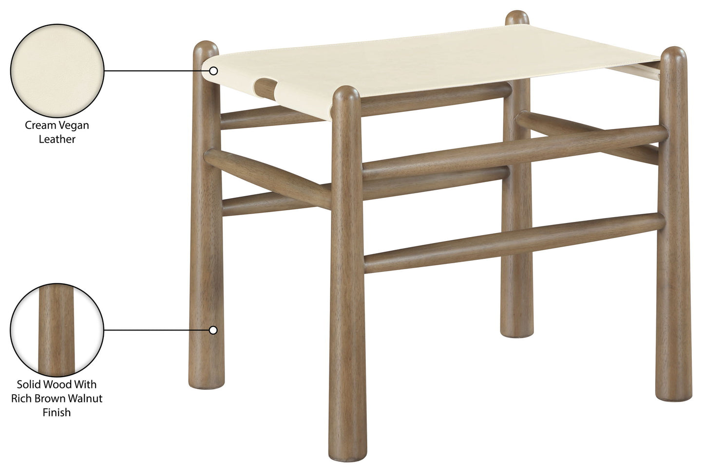 Santos - Faux Leather Upholstered Bench - Walnut Frame