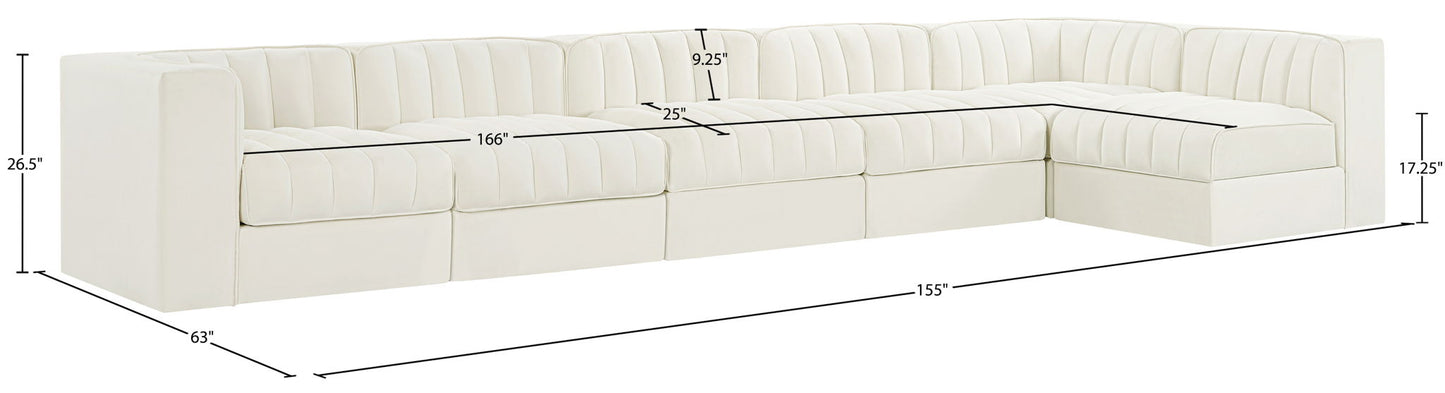 Rummi - Velvet Performance Fabric Upholstered 6 Piece Modular Sectional, L-Shaped (Right)