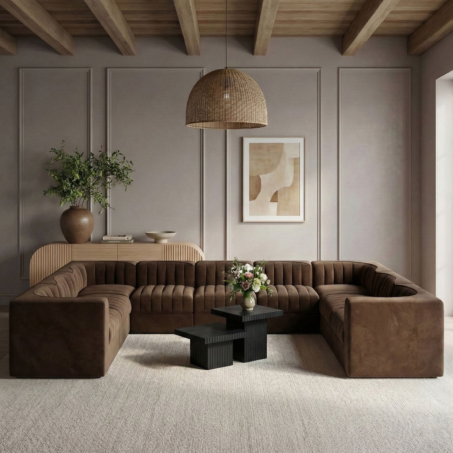 Rummi - Velvet Performance Fabric Upholstered 9 Piece Modular Sectional