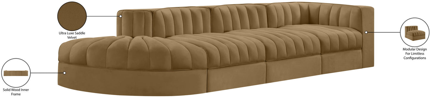 Rummi - Velvet Performance Fabric Upholstered 4 Piece Modular Sectional With Reverse Corner Chair