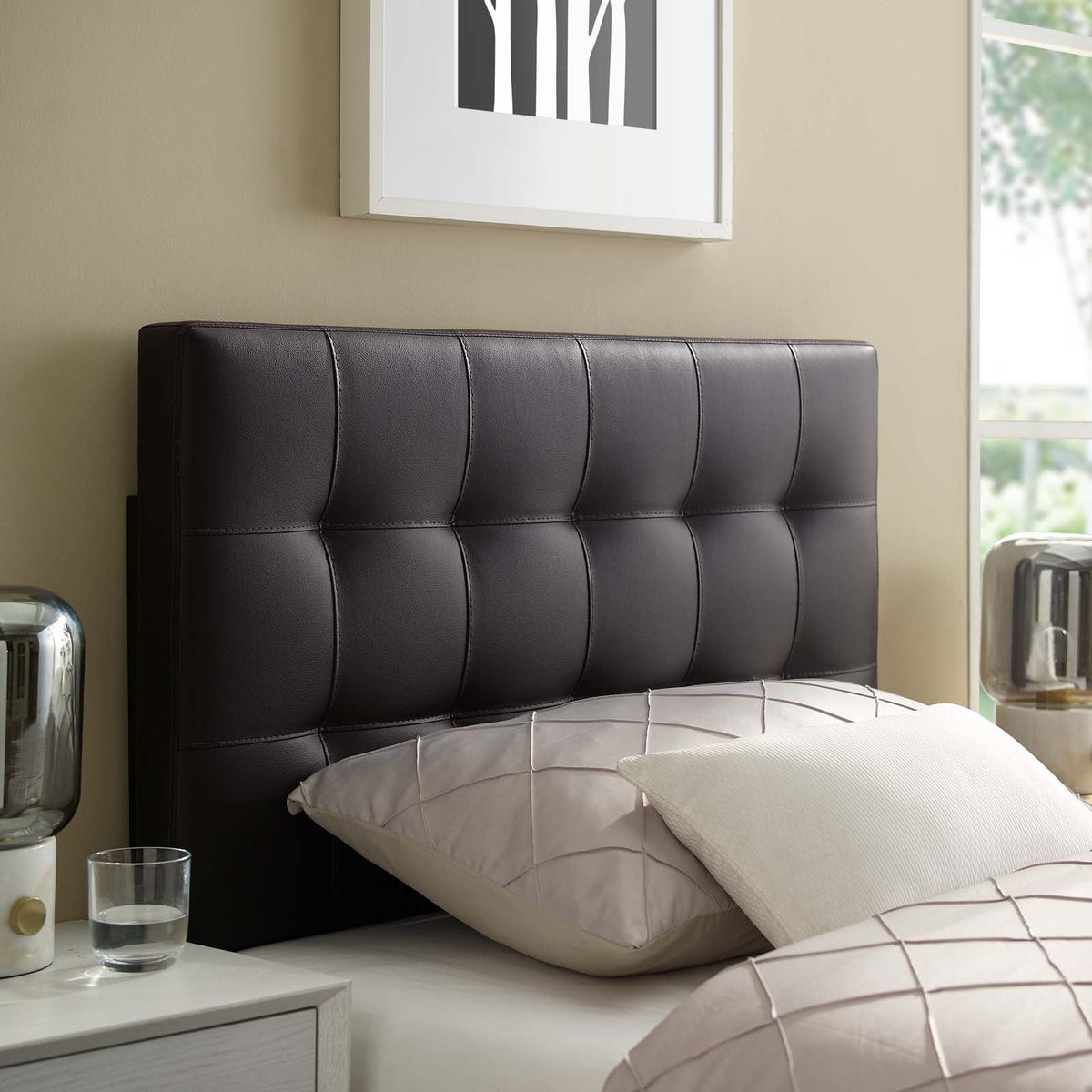 Lily Upholstered Vinyl Headboard - Twin, Brown